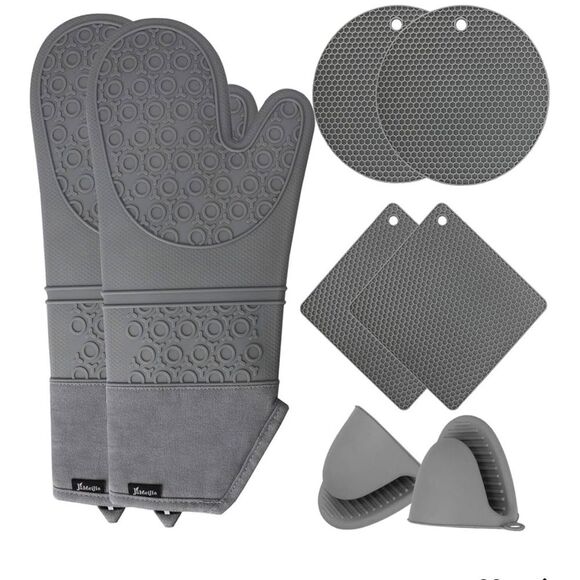 Oven Mitts and Hot Pads Set 8 Piece Gray - Picture 1 of 5